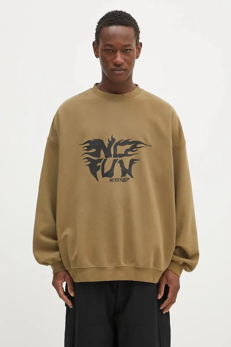 felpa in cotone 'No Fun' uomo colore verde S25-URC-0522-450