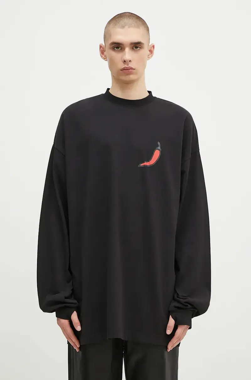 top a maniche lunghe in cotone ''Office Fruit'' Oversized Longsleeve colore nero F24-URC-0271-050