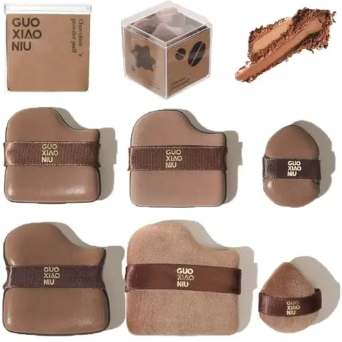 1 Box of 6 PCS Guo Xiao Niu Makeup Puff,Chocolate Color Quick Makeup Foundation Puff Set,Wet and Dry Foundation Sponge