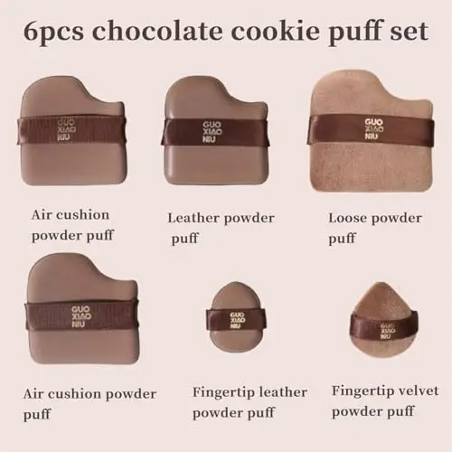 1 Box of 6 PCS Guo Xiao Niu Makeup Puff, Chocolate Color Quick Makeup Foundation Puff Set, Wet and Dry Foundation Sponge miniatura 2