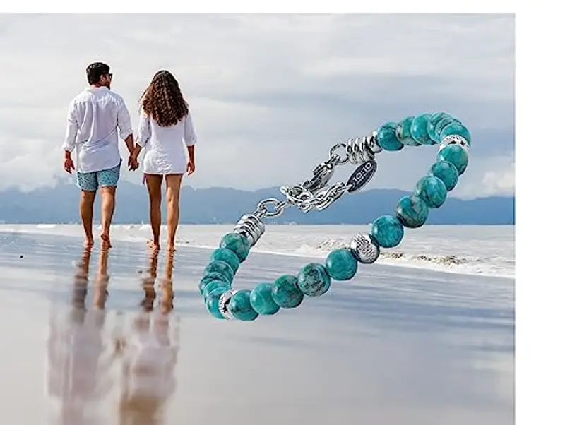 10: 10 Bracciale con pietre turchese da 6 mm, beads in acciaio inox, bracciale molto resistente prodotto in Italia miniatura 2