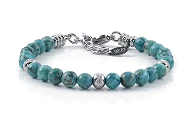 10: 10 Bracciale con pietre turchese da 6 mm, beads in acciaio inox, bracciale molto resistente prodotto in Italia miniatura 3