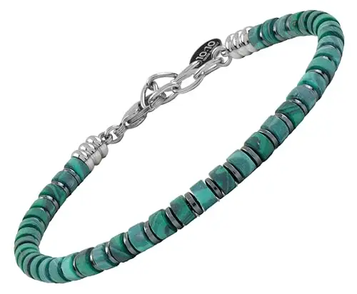 10:10 Bracciale Uomo Pietre Dure Naturali 4 mm Rondelle Ematite Acciaio, Regolabile, Made In Italy