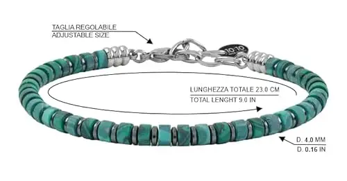 10: 10 Bracciale Uomo Pietre Dure Naturali 4 mm Rondelle Ematite Acciaio, Regolabile, Made In Italy miniatura 2