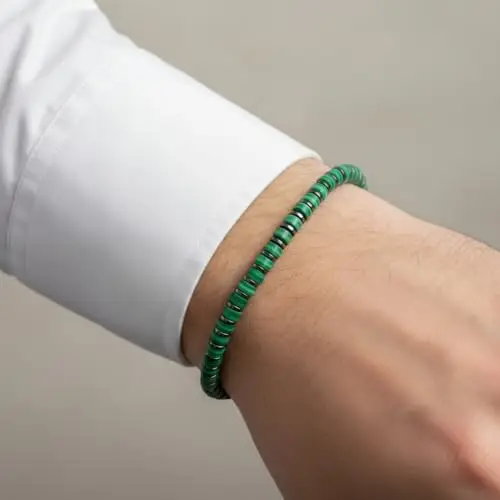 10: 10 Bracciale Uomo Pietre Dure Naturali 4 mm Rondelle Ematite Acciaio, Regolabile, Made In Italy miniatura 3