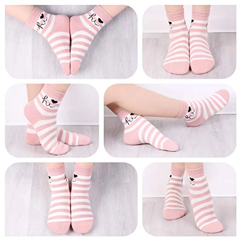 10 calzini da bambina L & K-II realizzati in cotone a caso calzini da ginnastica per bambini modello carino bambino colorato 2823 23-26 miniatura 2