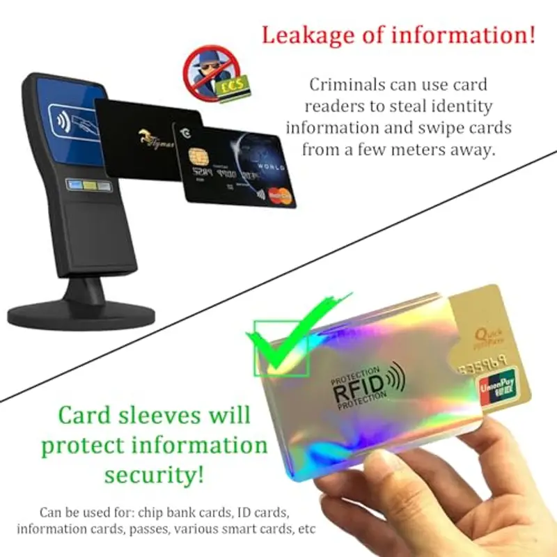 10 Pezzi Supporto per carte RFID colorato, Maniche di blocco RFID per passaporto e carte di credito? un set di coperture sicure per carte di credito senza contatto e clip per carte antifurto miniatura 3