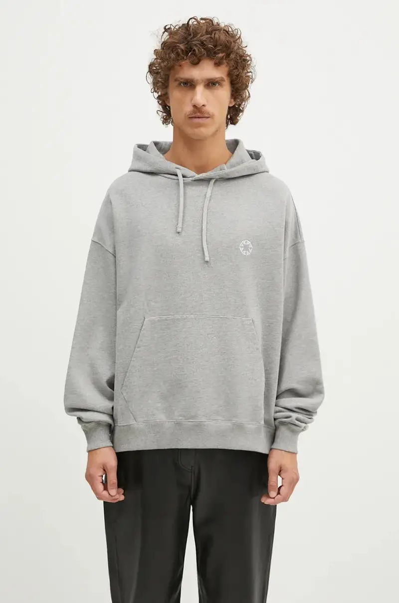 felpa in cotone Boxy Pullover Hoodie uomo colore grigio con cappuccio con applicazione AAMSW0248FA01