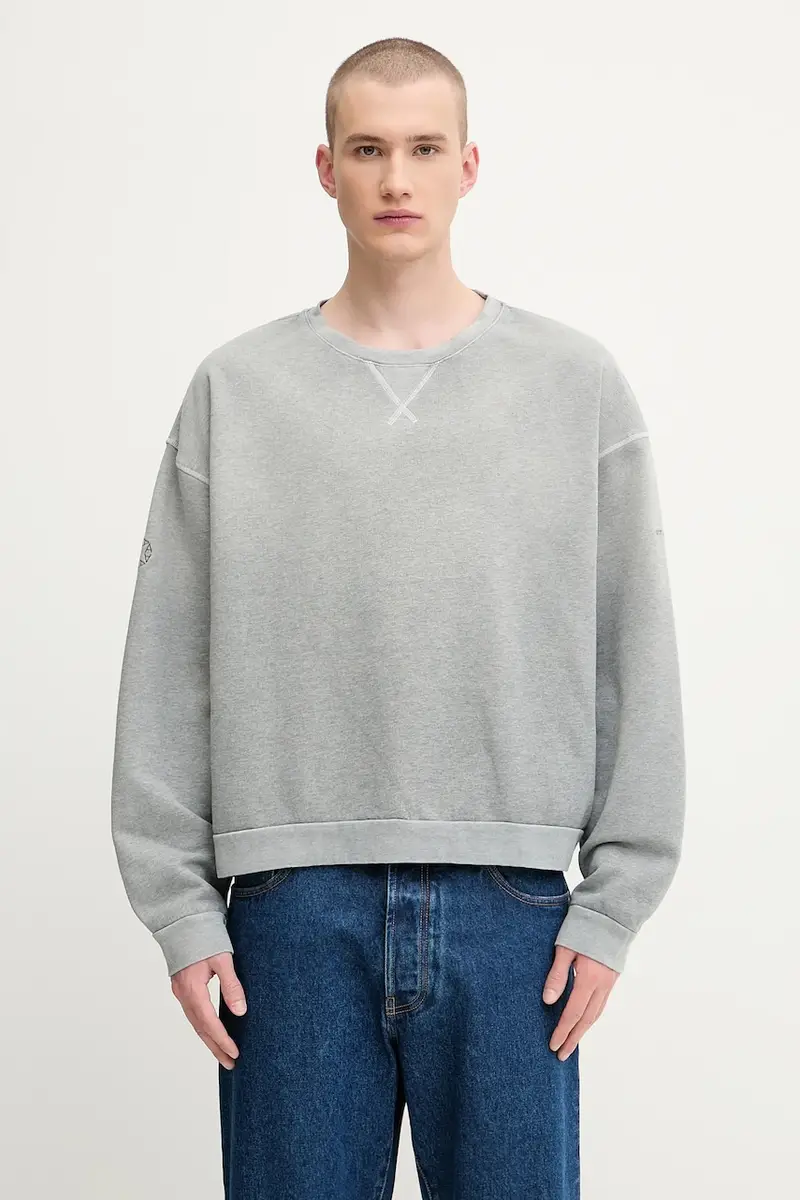 felpa in cotone Garment dye boxy crewneck uomo colore grigio AAMSW0243FA01