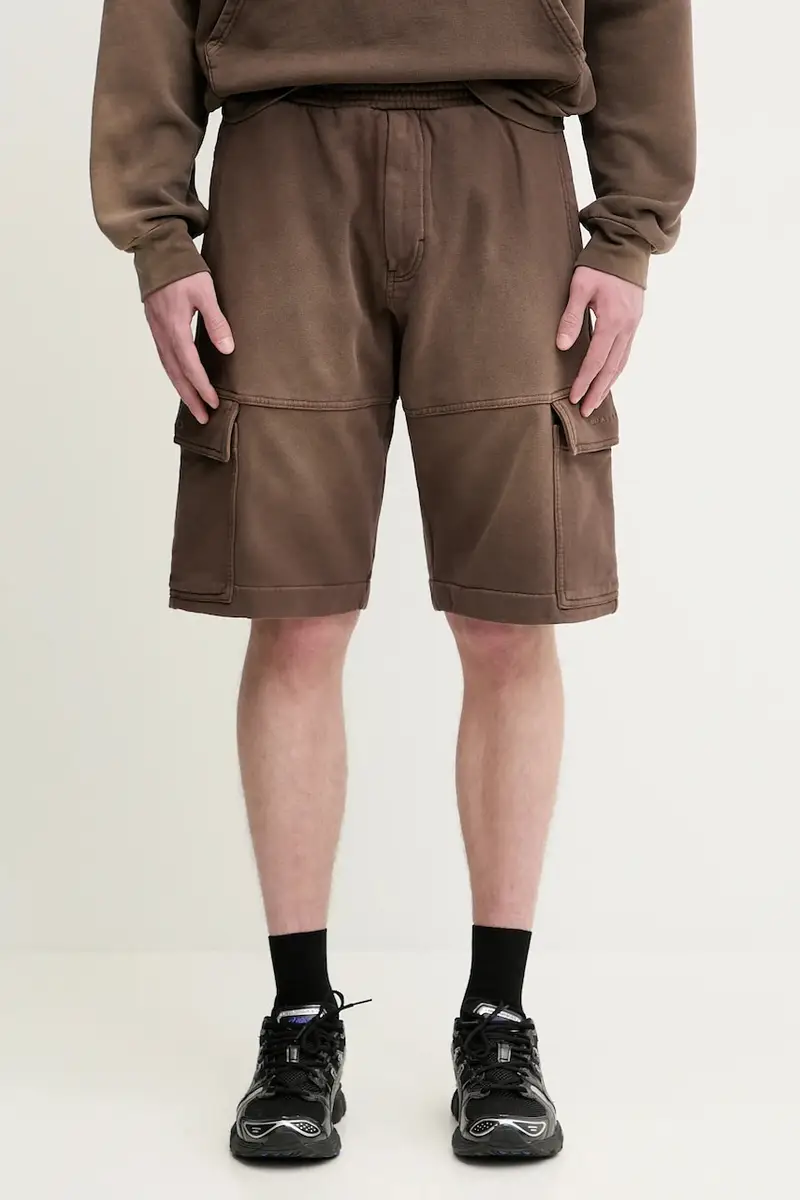 pantaloncini in cotone Fleece garment dye cargo uomo colore marrone AAMSO0084FA01