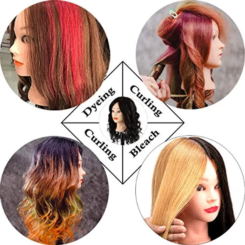 18" Testa di manichino con 70% veri capelli per parrucchiere, Testina Parrucchiere Testa Studio Manichino Cosmetologia Formazione Pratica Modello Capelli con Morsetto, Accessori per Capelli miniatura 3