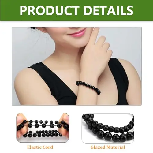 2 Braccialetto di Ossidiana Nera, Elastico Bracciale Perline per Uomo Donna, Regalo Fatto a Mano Fai Da Te miniatura 3