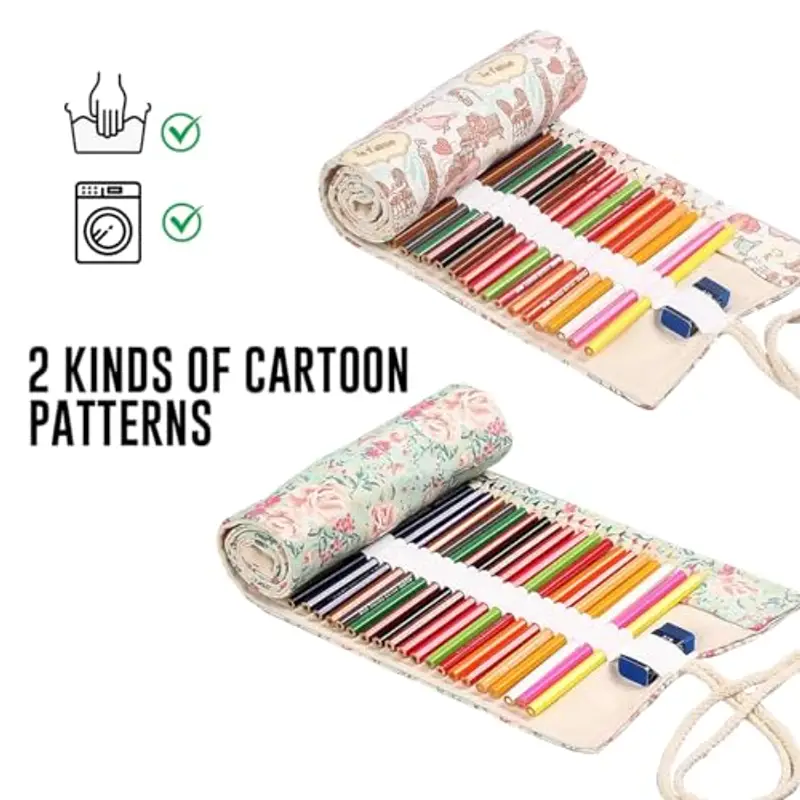 2 Pezzi Astuccio Arrotolabile 36 Fori in Tela, Porta Matite Arrotolabile, Rotolo con Matite Colorate, Astuccio Che si miniatura 3