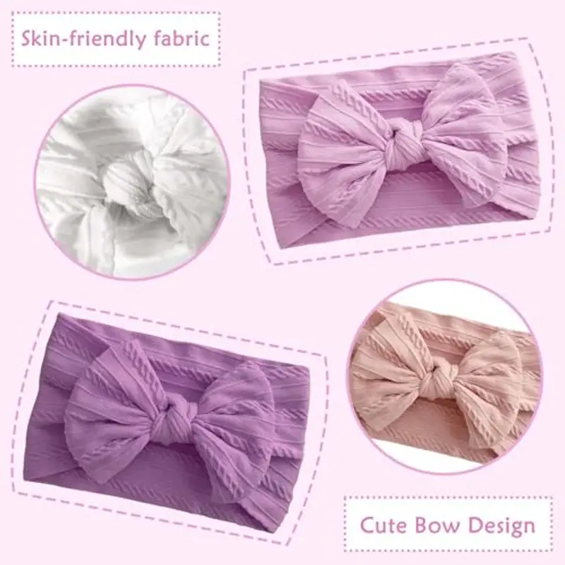 2 Pezzi Fasce per Capelli per Neonato Fascia per Turbante per Neonata Fiocchi per Bambina Fiocco Morbido Copricapo miniatura 3