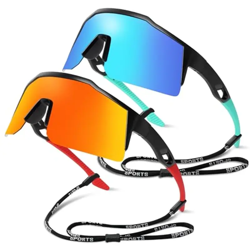 2 Pezzi Occhiali da Sole Bambino Bambina,Polarizzati Protezione UV400 Occhiali Veloci Occhiali Sportivi Running Ciclismo Tennis per 5 a 14 Anni