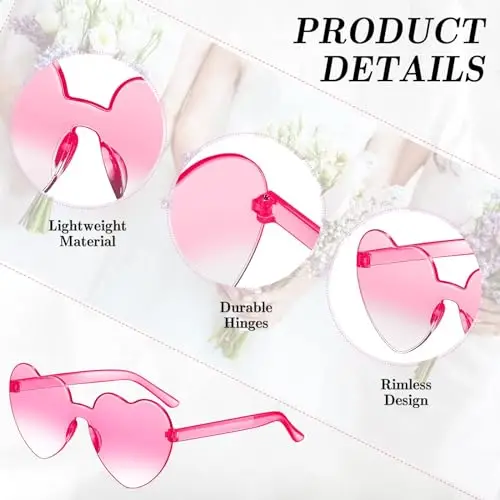 2 Pezzi Occhiali da Sole Hippie a Cuore retrò, Occhiali da Sole Trasparenti Senza Montatura per Oggetti di Scena per miniatura 3