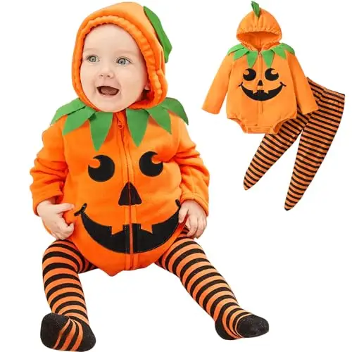 2 Pezzi Zucca Halloween Costume Neonato, Maniche Lunghe Vestito Halloween Neonato, Costume Halloweens Neonatos in