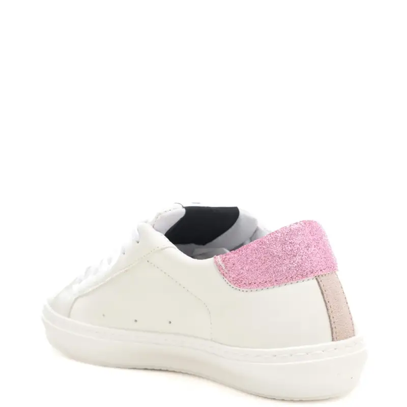 sneakers da bambina in vera pelle con inserti in suede e glitter bianco rosa miniatura 2