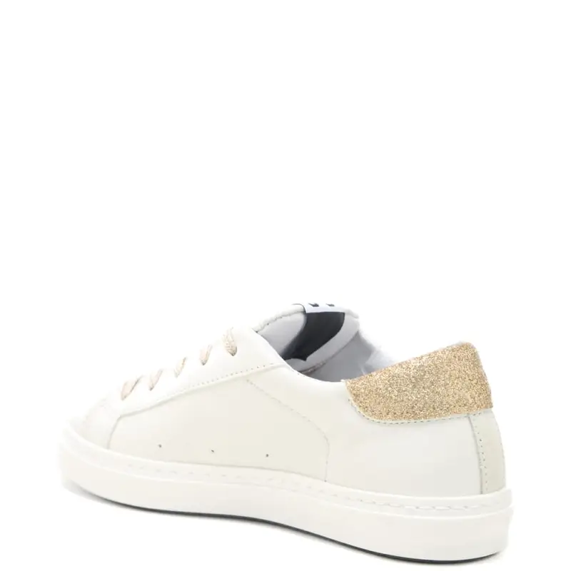 sneakers da bambina in vera pelle con inserti in suede, glitter e lacci in lurex bianco oro miniatura 3