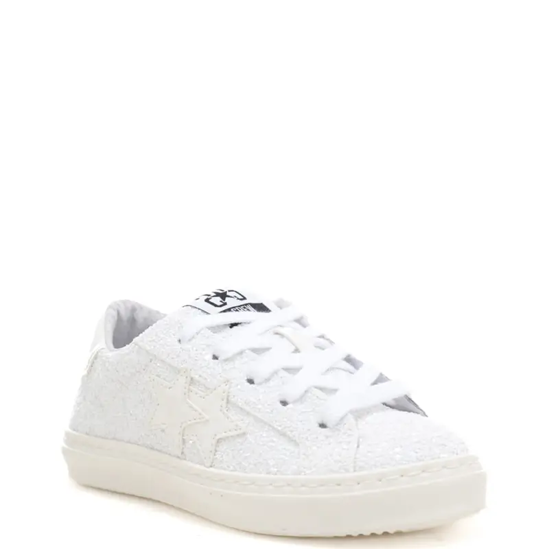 sneakers da bambina in vera pelle con tomaia con glitter all over bianche miniatura 2