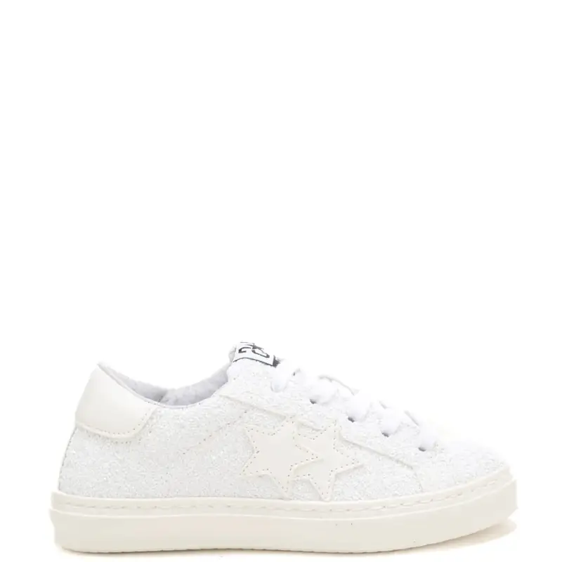 sneakers da bambina in vera pelle con tomaia con glitter all over bianche