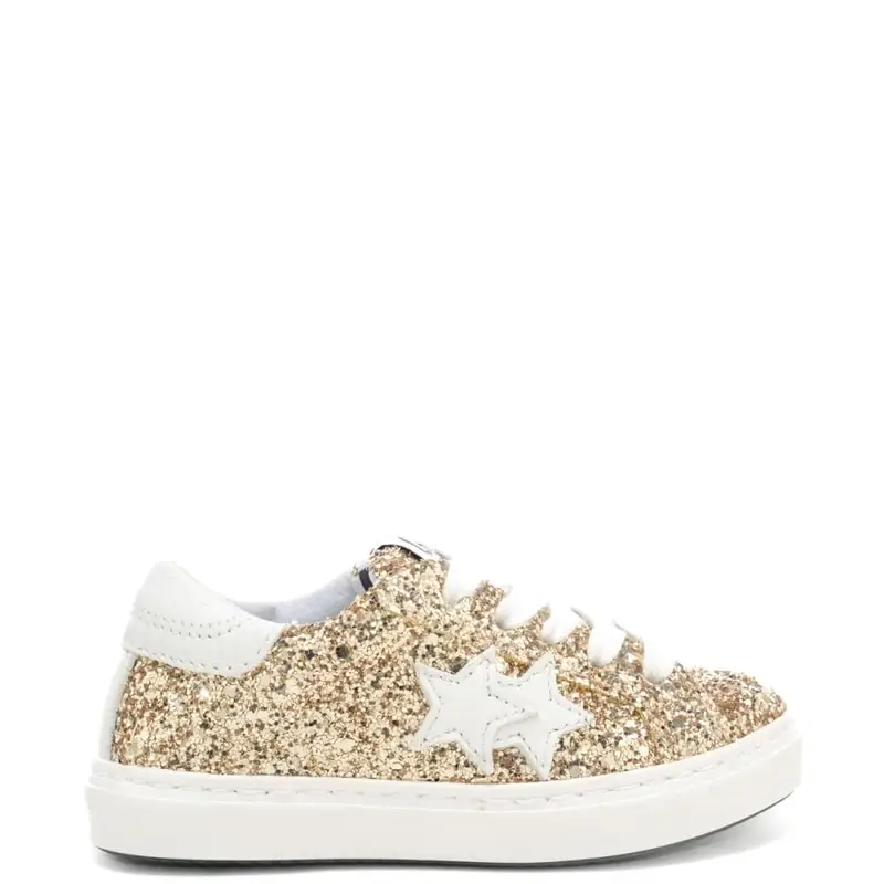 sneakers da bambina in vera pelle con tomaia con glitter all over oro