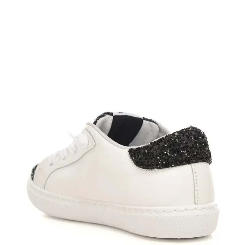 sneakers da bimba low con fondo a cassetta e stelle glitter bianco nero oro miniatura 3
