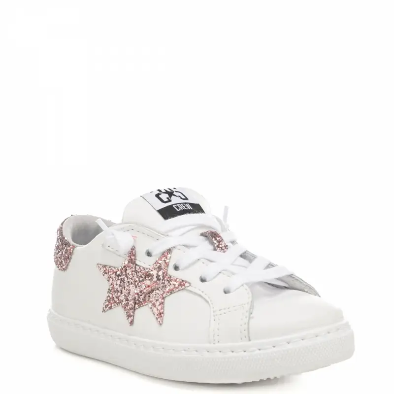 sneakers da bimba low con fondo a cassetta e stelle glitter bianco rosa miniatura 2