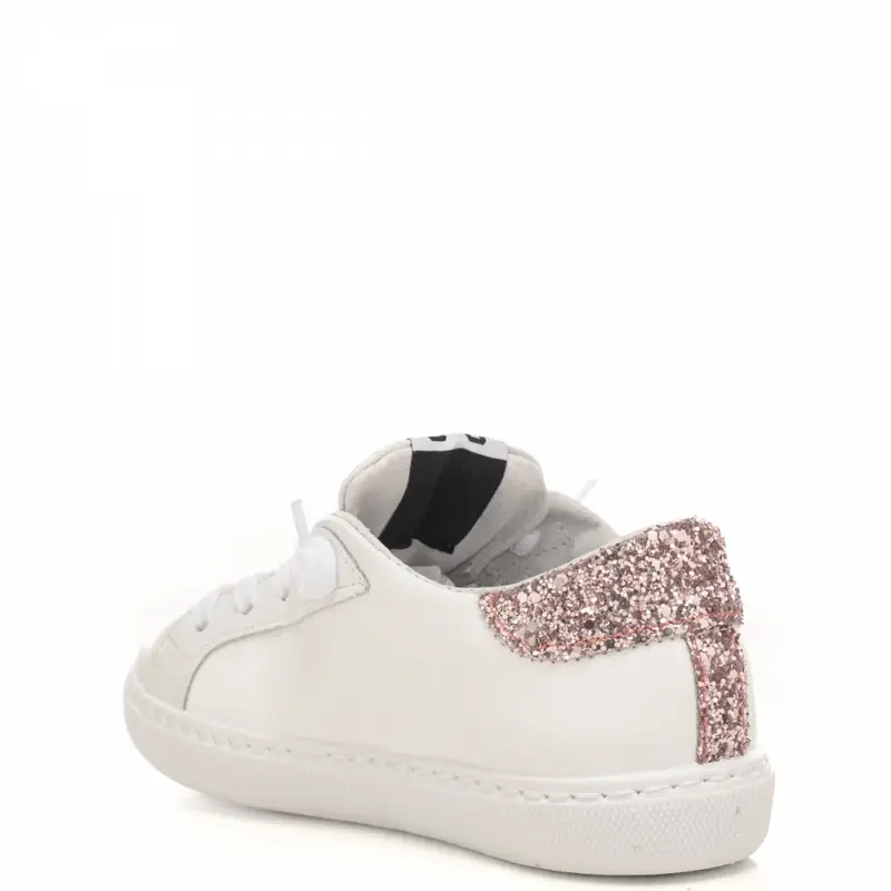 sneakers da bimba low con fondo a cassetta e stelle glitter bianco rosa miniatura 3