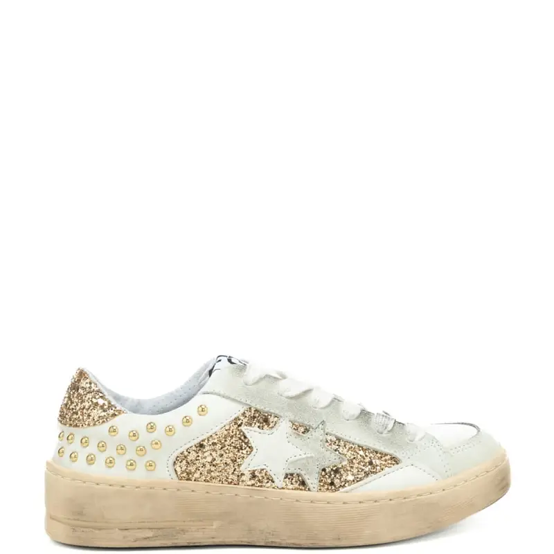 sneakers da donna enjoy star con inserti glitterati bianco oro
