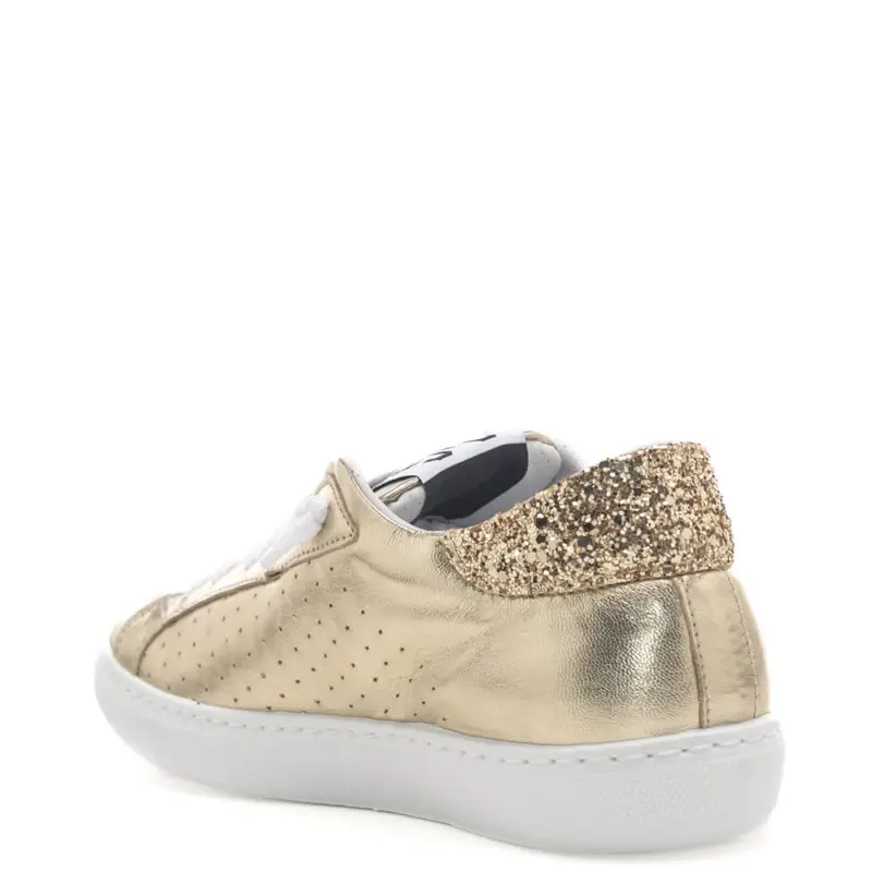 2 Star sneakers da donna in vera pelle con fondo a cassetta e stelle oro nero miniatura 3