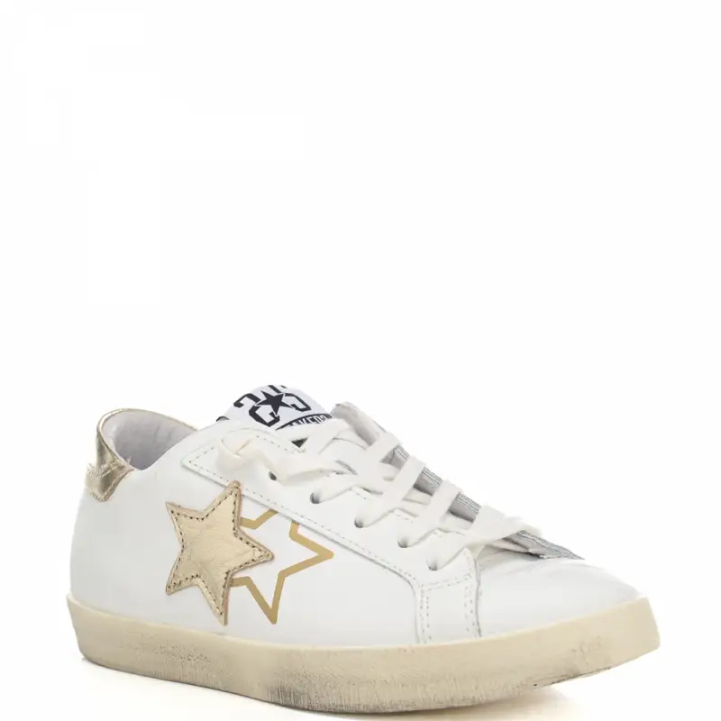 sneakers da donna prime star con inserti in pelle laminata bianco oro miniatura 2
