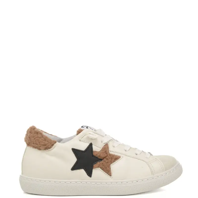 sneakers da donna prime star con inserti in pelliccia bianco nocciola