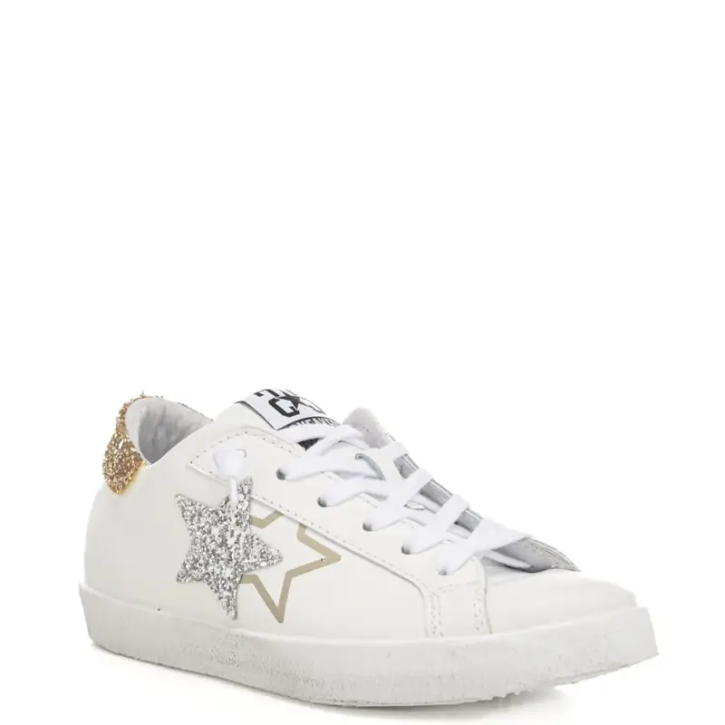 sneakers da donna prime star in vera pelle con glitter bianco argento oro miniatura 2