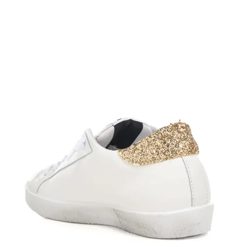 sneakers da donna prime star in vera pelle con glitter bianco argento oro miniatura 3