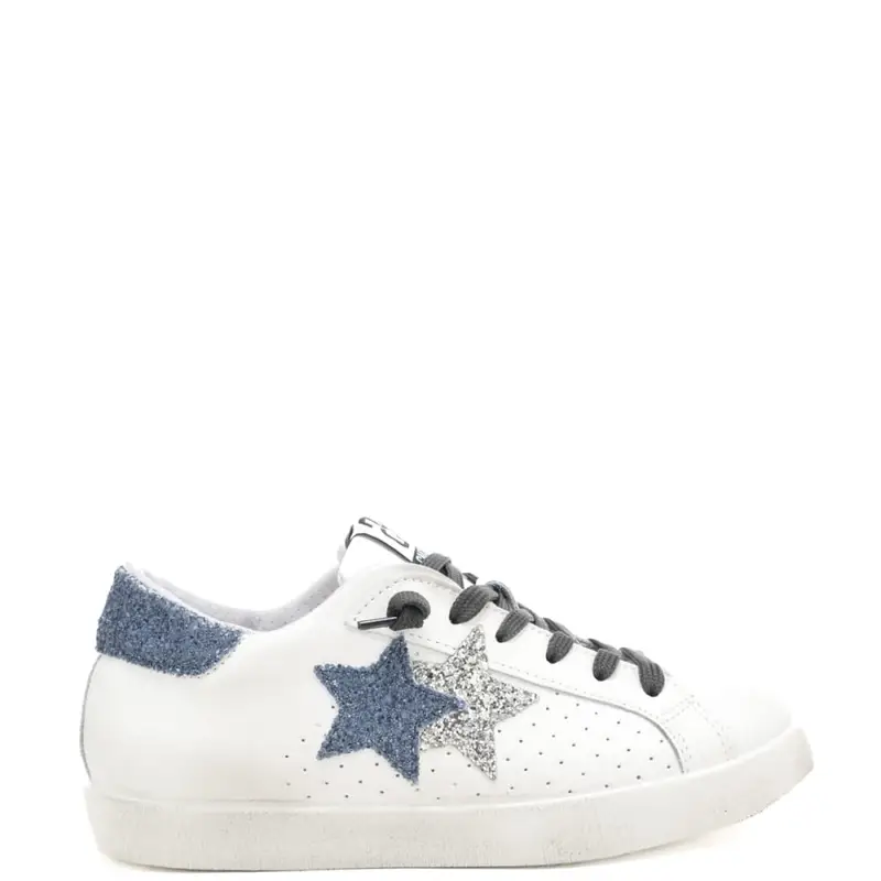 sneakers da donna prime star in vera pelle con glitter bianco avion