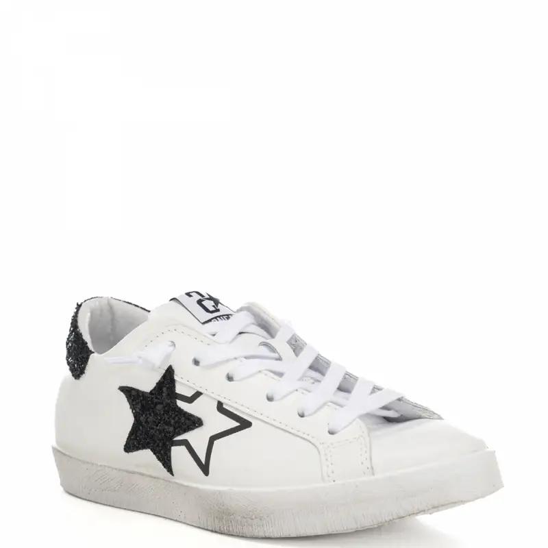sneakers da donna prime star in vera pelle con glitter bianco nero miniatura 2