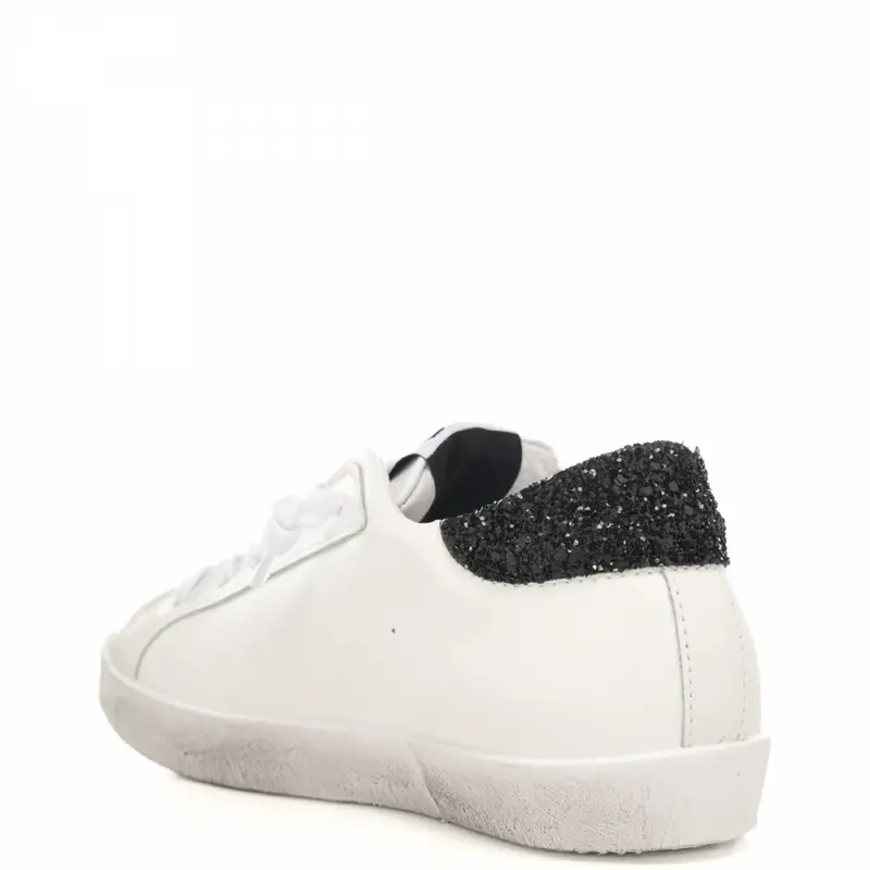 sneakers da donna prime star in vera pelle con glitter bianco nero miniatura 3