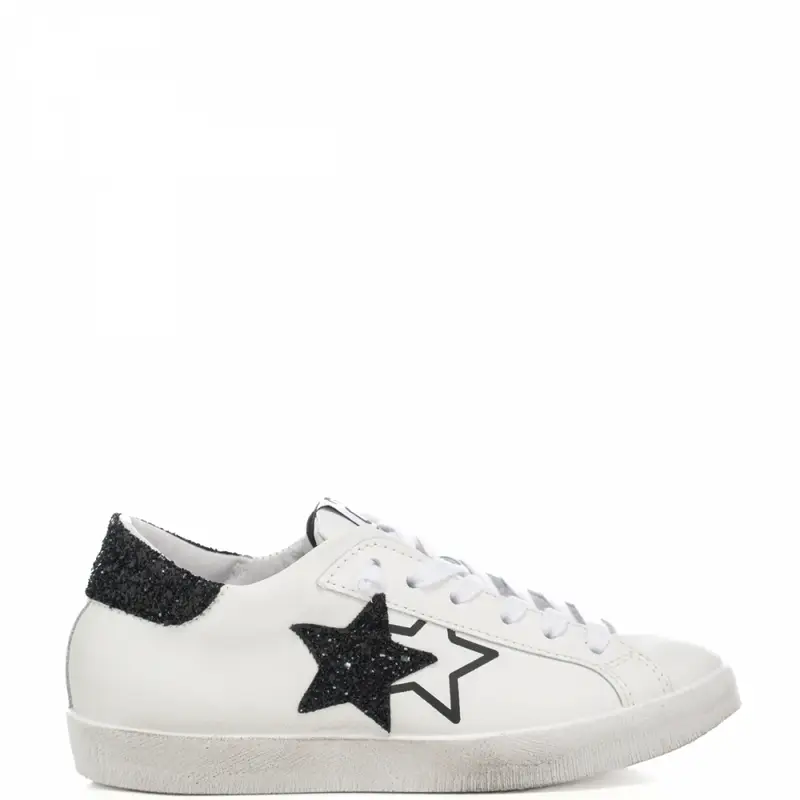 sneakers da donna prime star in vera pelle con glitter bianco nero