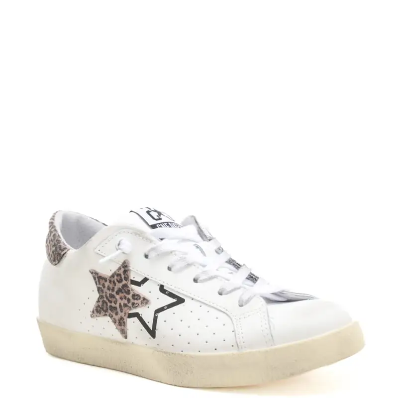 sneakers da donna prime star in vera pelle con inserti animalier bianco leopardo miniatura 2