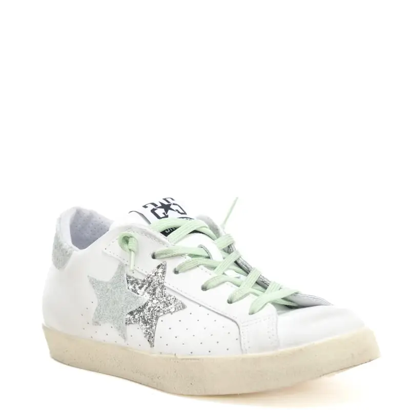 sneakers da donna prime star in vera pelle con inserti in suede e glitter bianco argento miniatura 3