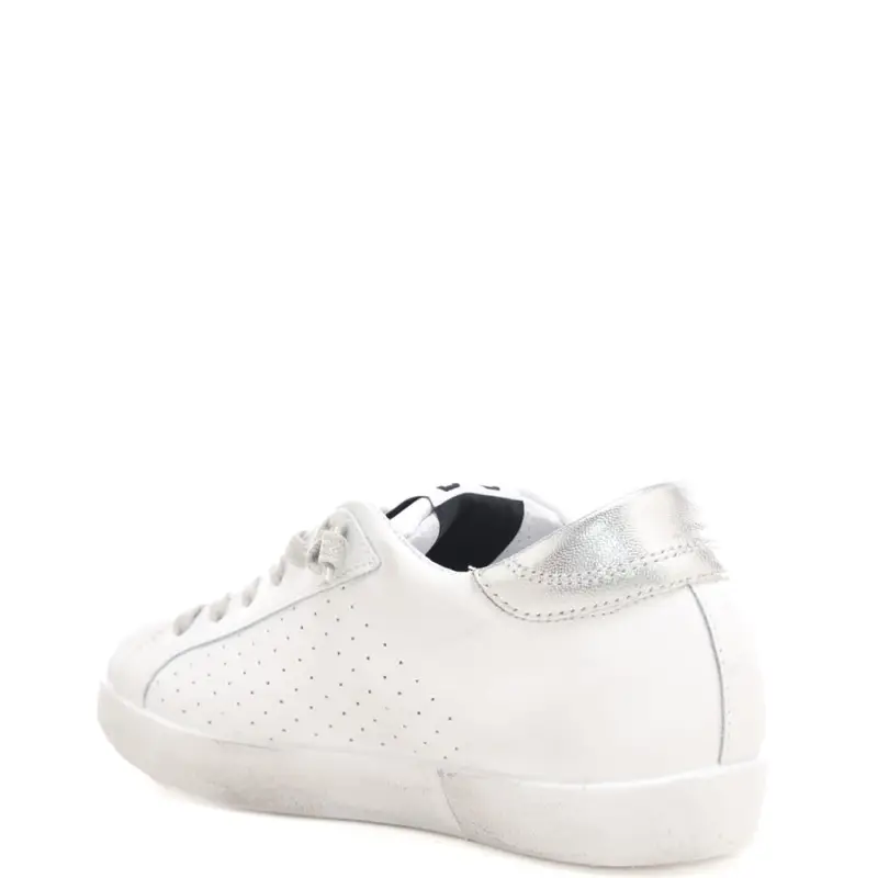 sneakers da donna prime star in vera pelle con inserti laminati bianco argento miniatura 2