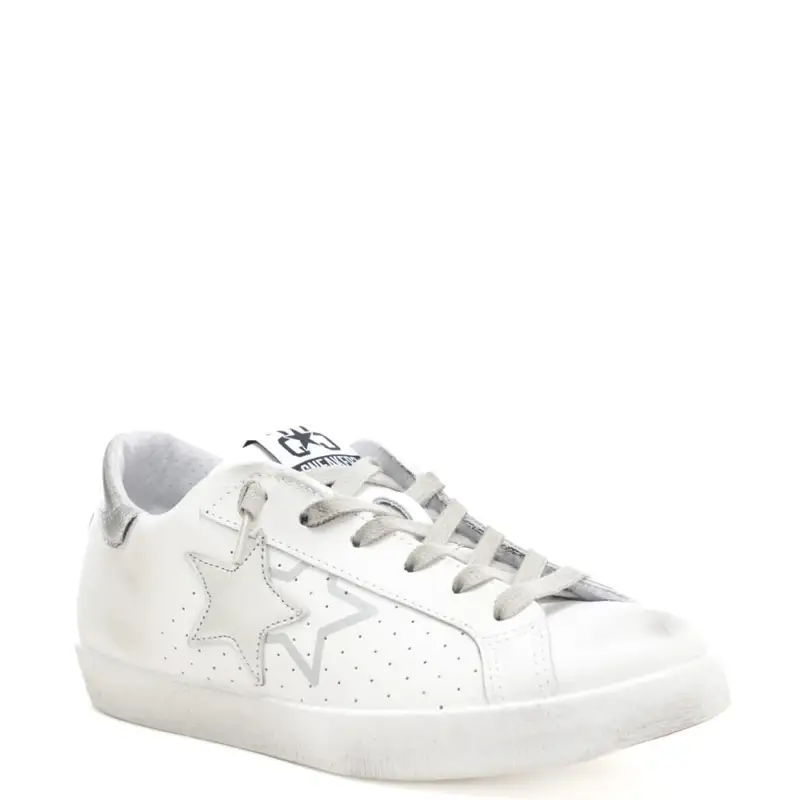sneakers da donna prime star in vera pelle con inserti laminati bianco argento miniatura 3