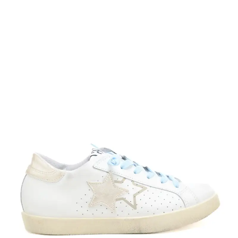 sneakers da donna prime star in vera pelle con inserti laminati bianco platino