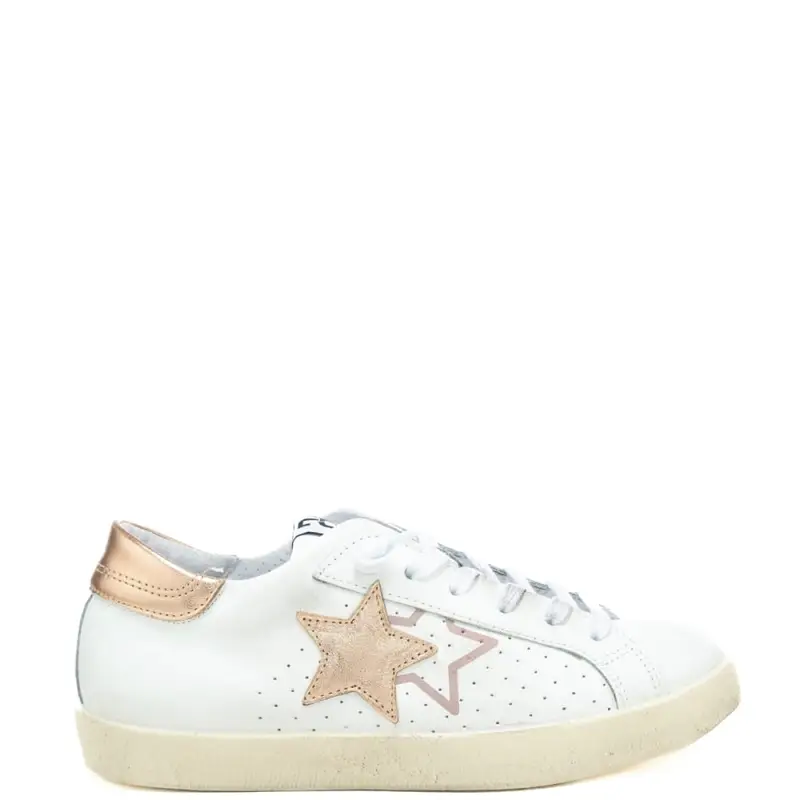 sneakers da donna prime star in vera pelle con inserti laminati bianco rame