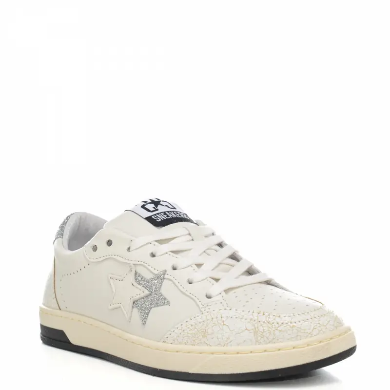 sneakers da donna week star con glitter e inserti in vera pelle effetto vintage bianco argento miniatura 2