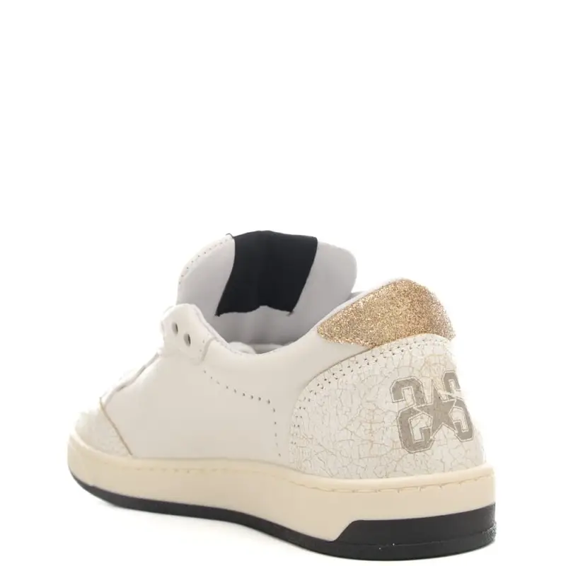 sneakers da donna week star con glitter e inserti in vera pelle effetto vintage bianco oro miniatura 3