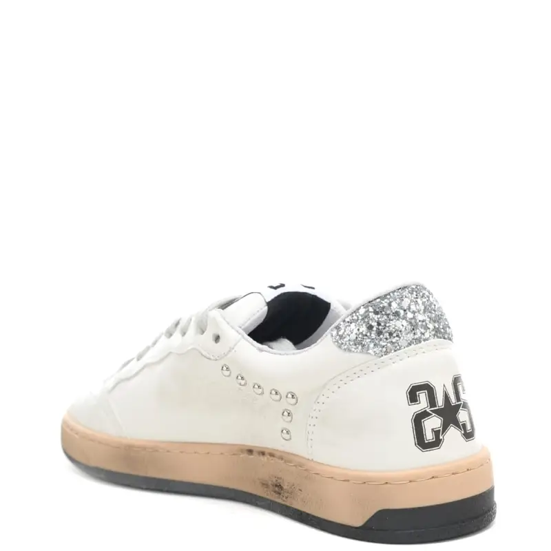 sneakers da donna week star in vera pelle con inserti con glitter bianco argento miniatura 2