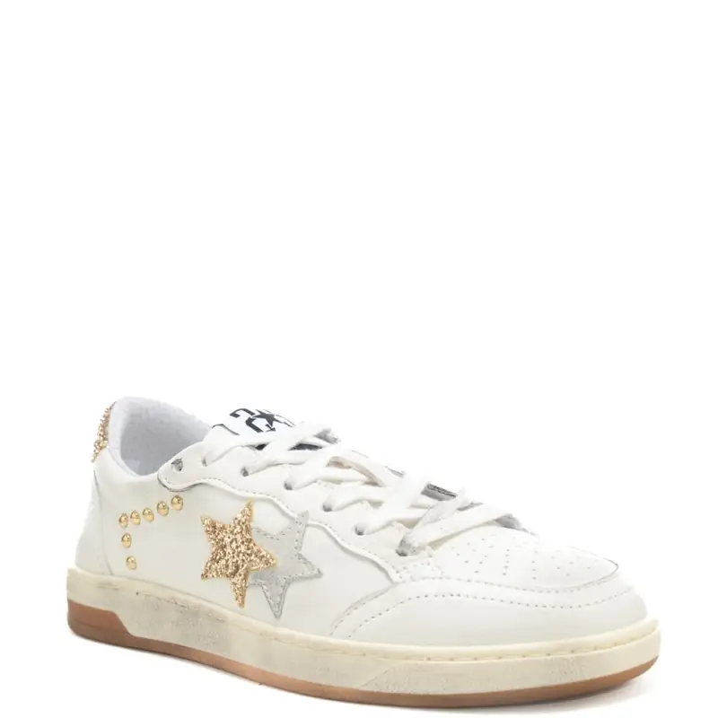 sneakers da donna week star in vera pelle con inserti con glitter bianco oro miniatura 2