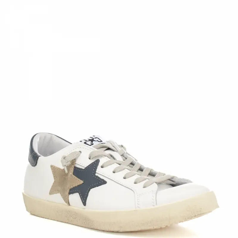 sneakers da uomo prime star in vera pelle con inserti in suede bianco blu miniatura 2